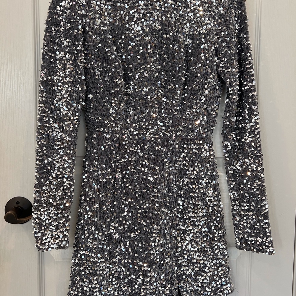 Princess Polly Silver Sequin Long Sleeve Mini Dress